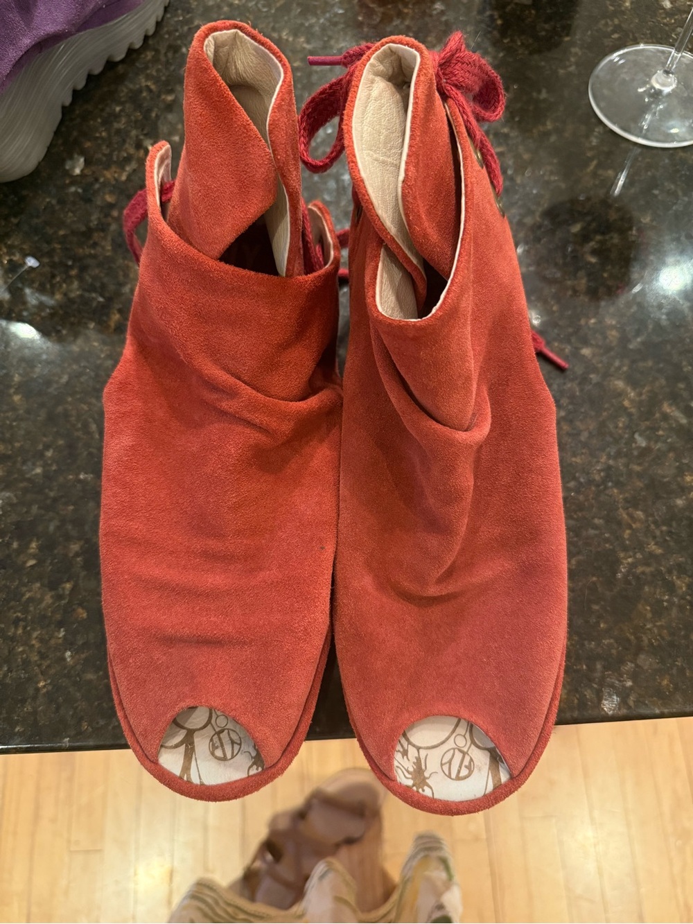 Fly London Suede Open-Toe Mules in Burnt Orange